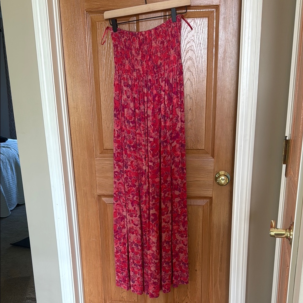 Floral pink strapless Maxi Dress -S